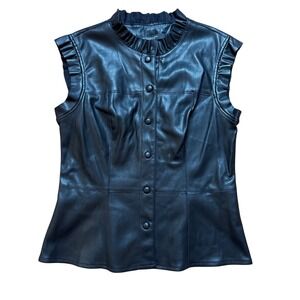 Marc New York Faux Leather Vest Women Black Excellent‎ Ruffle Peplum SIZE M